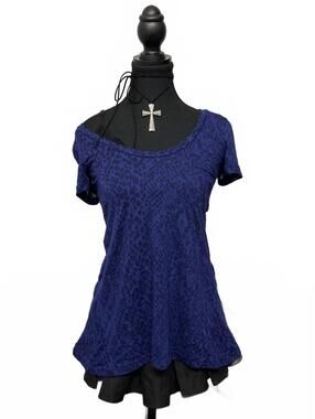 Vintage BKE Canada Purple Leopard Print Sheer Short Sleeve Top W Chest Pocket S